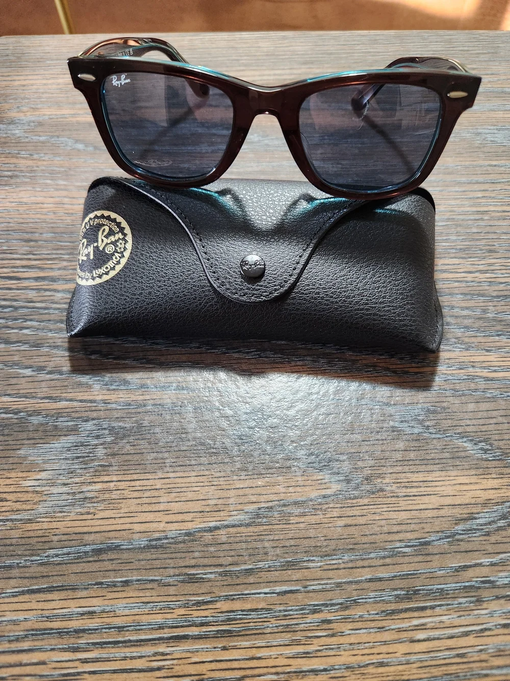 Ray-Ban Wayfarer Sunglasses - Blue Frames with Brown Lenses